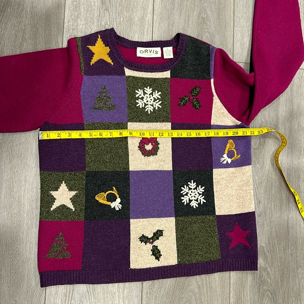 ORVIS Christmas Sweater Vintage 100% Wool Women’s Size Large - Picture 9 of 13